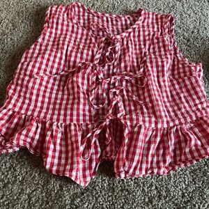 Red and White Gingham Ruffle Top
